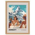 Women's conversations in Zermatt - Poster featuring two women enjoying a sunny day with the Matterhorn in the background.