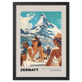 Women's conversations in Zermatt - Poster featuring women outdoors with Matterhorn backdrop.