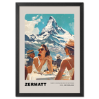 Women's conversations in Zermatt - Poster featuring women outdoors with Matterhorn backdrop.