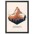 Zermatt – Alpine Majesty - Poster featuring the iconic Matterhorn with warm earth tones and a forest silhouette.