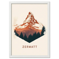 Zermatt – Alpine Majesty - Poster featuring the iconic Matterhorn in warm tones and forest silhouette.