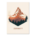 Zermatt – Alpine Majesty - Poster featuring the iconic Matterhorn with bold lines and warm tones.