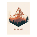 Zermatt – Alpine Majesty - Poster featuring the iconic Matterhorn with bold lines and warm tones.