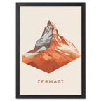Zermatt – The Iconic Matterhorn - Poster featuring a geometric mountain design in warm tones and minimalist style.