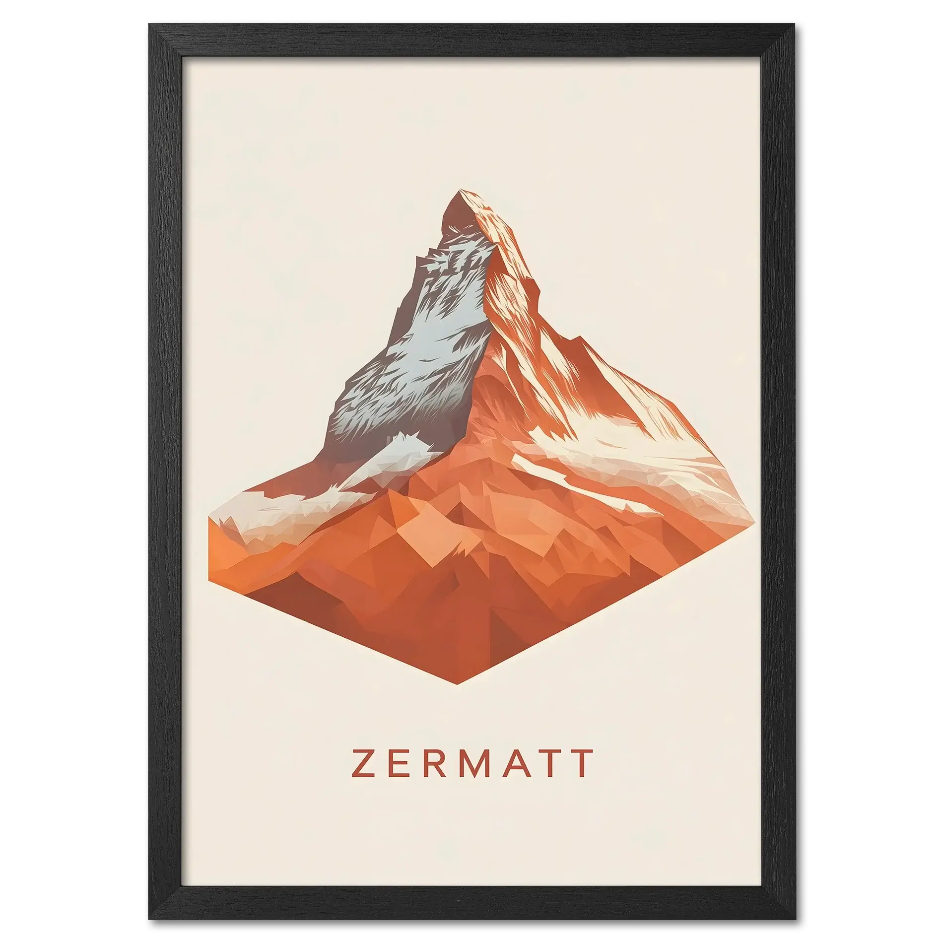 Zermatt – The Iconic Matterhorn - Poster featuring a geometric mountain design in warm tones and minimalist style.