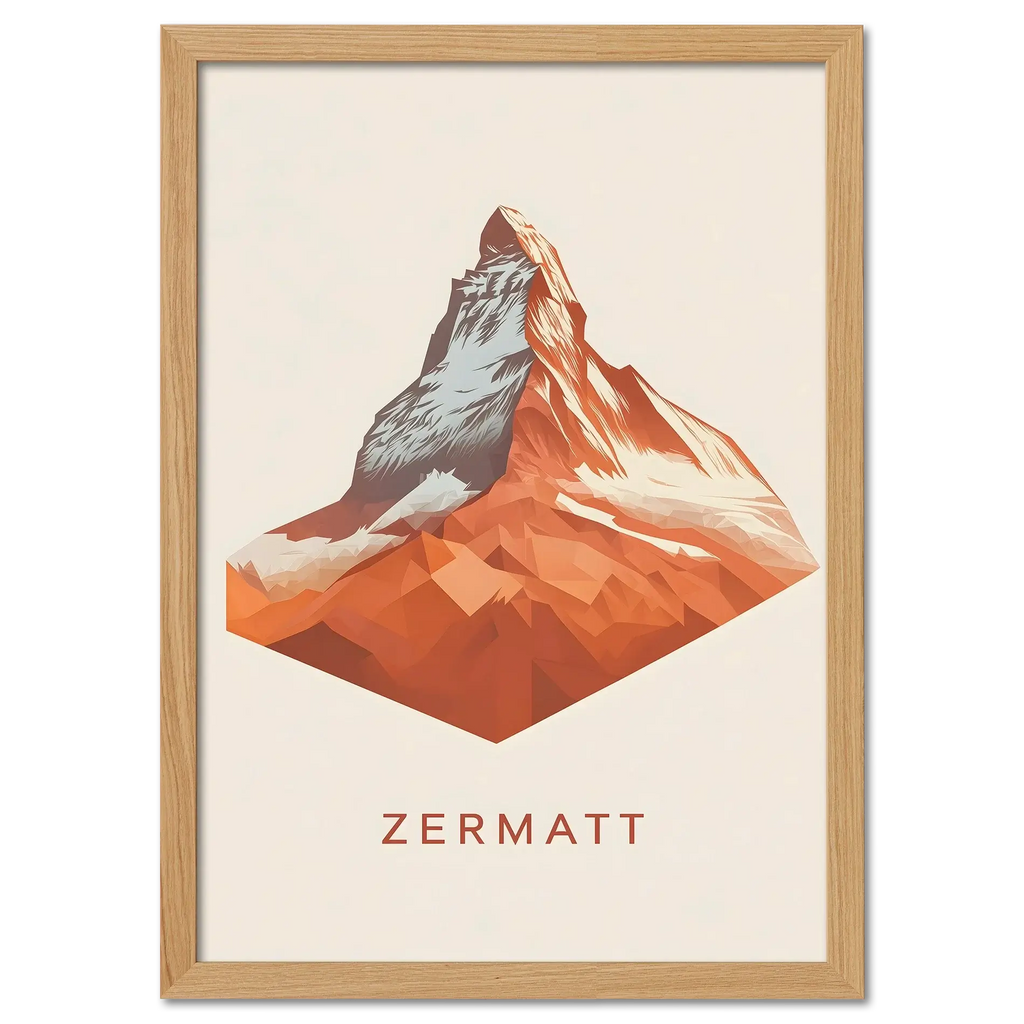 Zermatt – The Iconic Matterhorn - Poster featuring a modern geometric depiction of the Matterhorn mountain.