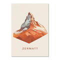 Zermatt – The Iconic Matterhorn - Poster featuring a geometric mountain design in orange and white tones.