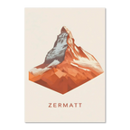 Zermatt – The Iconic Matterhorn - Poster featuring a geometric mountain design in orange and white tones.