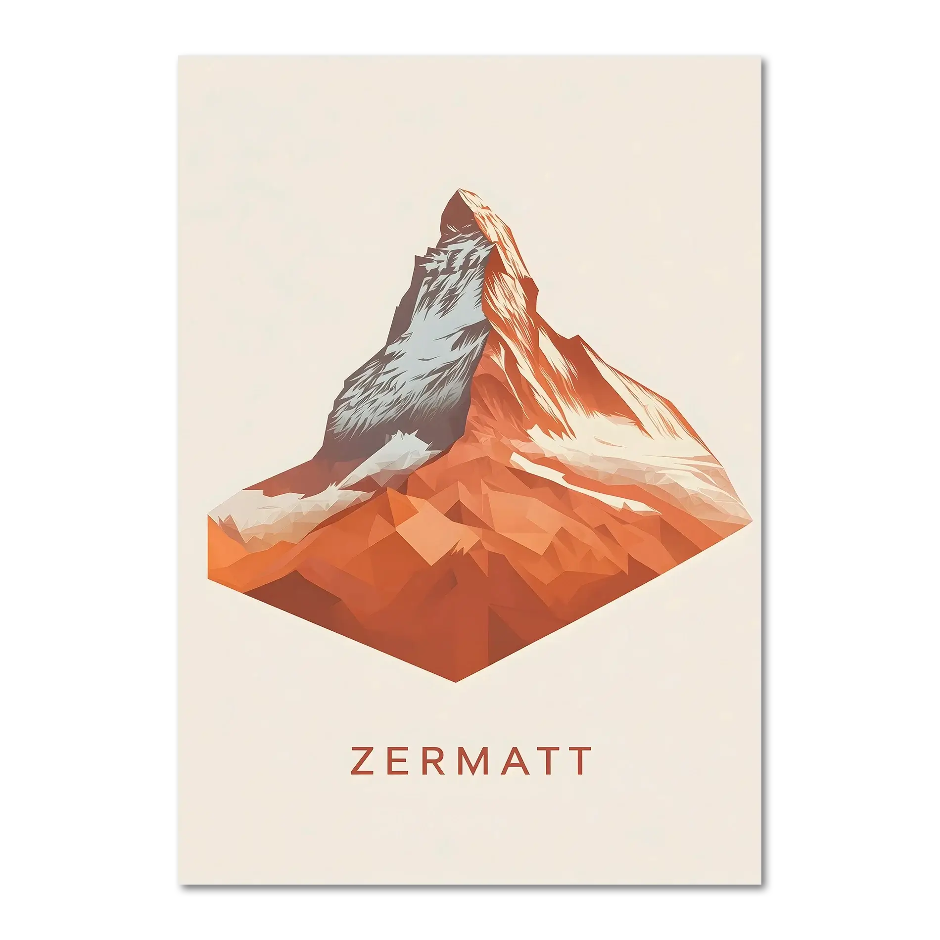 Zermatt – The Iconic Matterhorn - Poster featuring a geometric mountain design in orange and white tones.