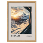 Zermatt - The Matterhorn - Poster featuring sunrise view from mountain train in the Swiss Alps.