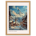 Zermatt - Poster showcasing a winter street scene with Matterhorn, cozy alpine atmosphere and soft light.