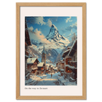 Zermatt - Poster showcasing a winter street scene with Matterhorn, cozy alpine atmosphere and soft light.