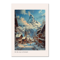 Zermatt - Poster featuring a winter street with the Matterhorn and cozy alpine houses, creating a charming atmosphere.