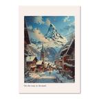 Zermatt - Poster featuring a winter street with the Matterhorn and cozy alpine houses, creating a charming atmosphere.