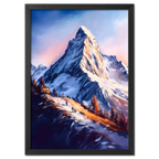 Zermatt’s Trail of Light - Poster featuring a glowing sunrise over the Matterhorn and hikers on a snowy trail.