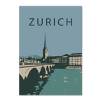 Zurich city - Poster featuring a graphic-style depiction of Zurich's skyline and St. Peter's Church.