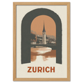 Zurich – A Window to the City - Poster featuring St. Peter’s Church framed in a stylish arch.