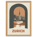 Zurich – A Window to the City - Poster featuring St. Peter’s Church framed in a stylish arch.