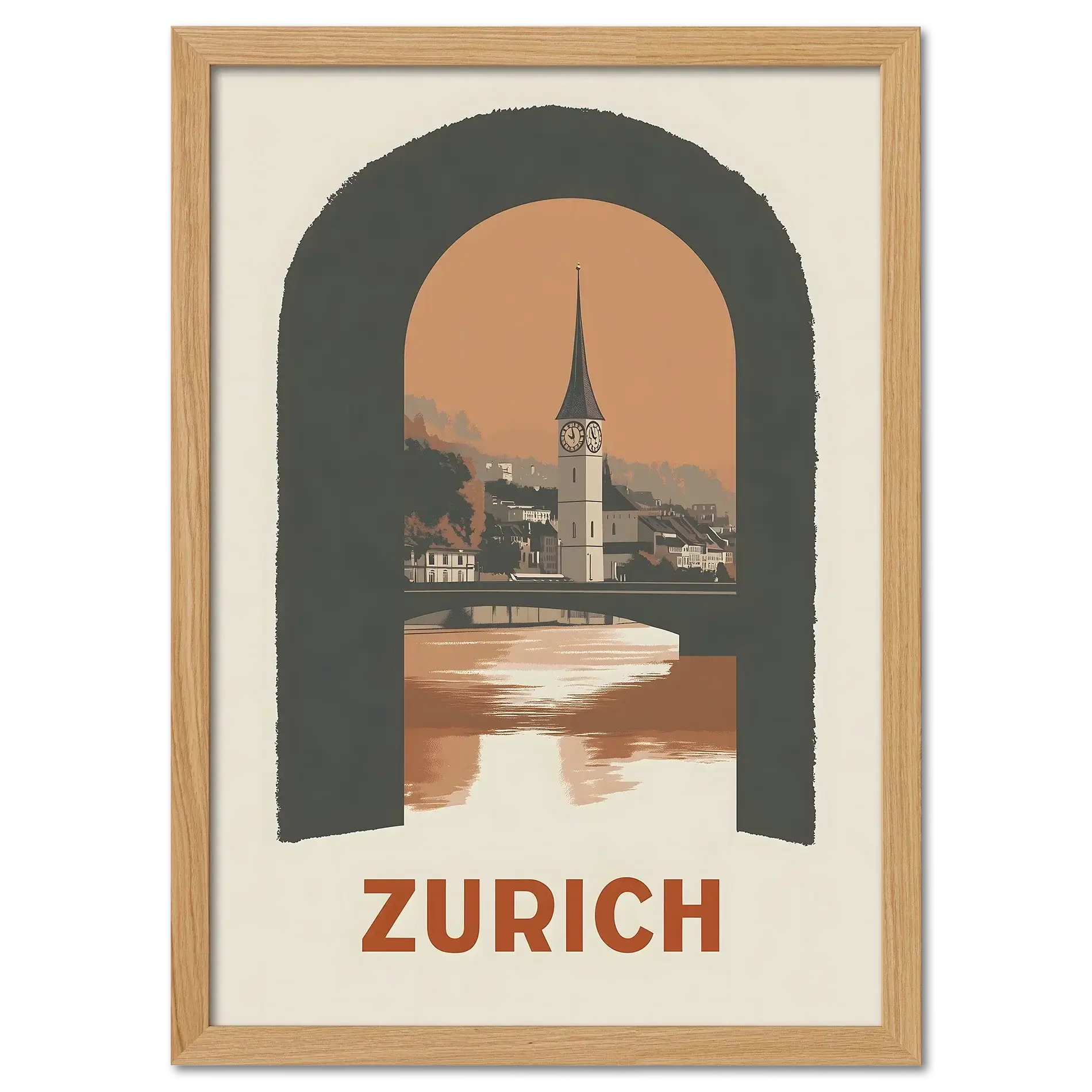 Zurich – A Window to the City - Poster featuring St. Peter’s Church framed in a stylish arch.