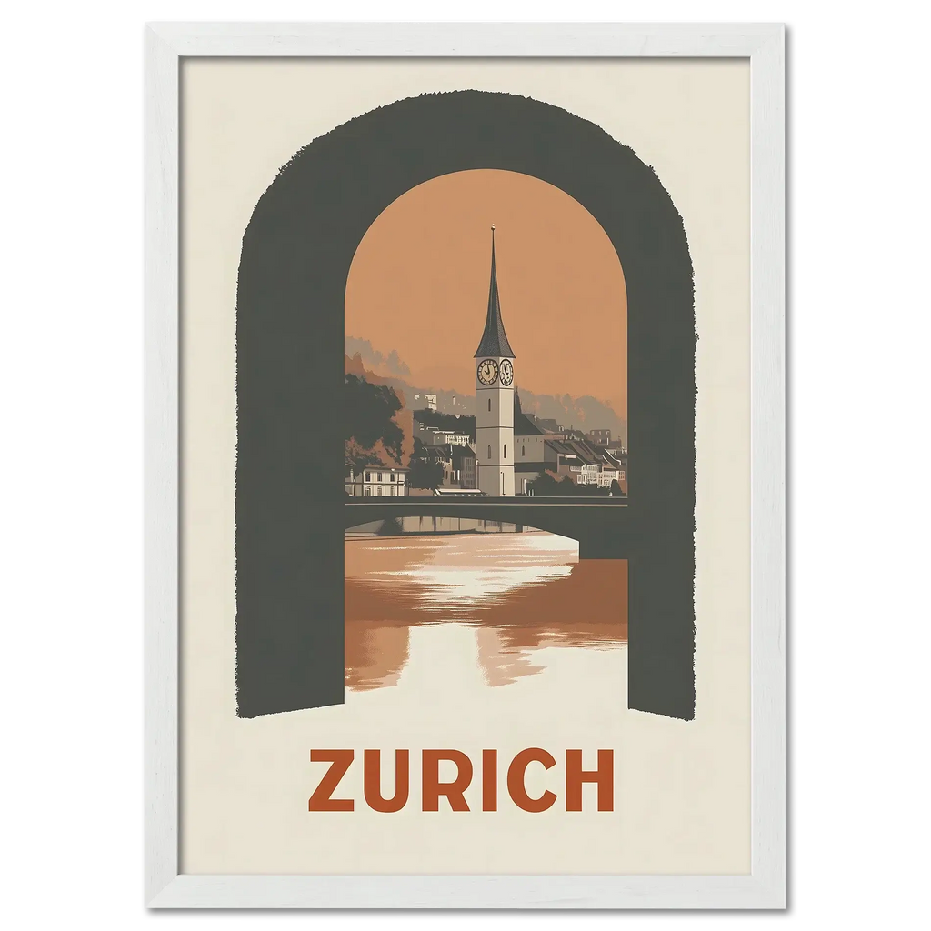 Zurich – A Window to the City - Poster showcasing St. Peter’s Church framed by an arch.