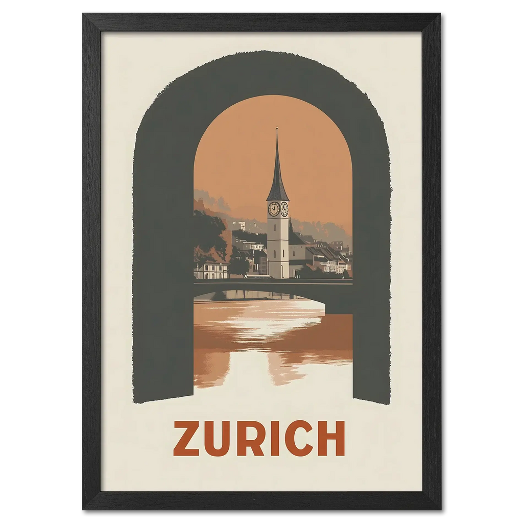 Zurich – A Window to the City - Poster featuring St. Peter’s Church in a bold window-shaped design.