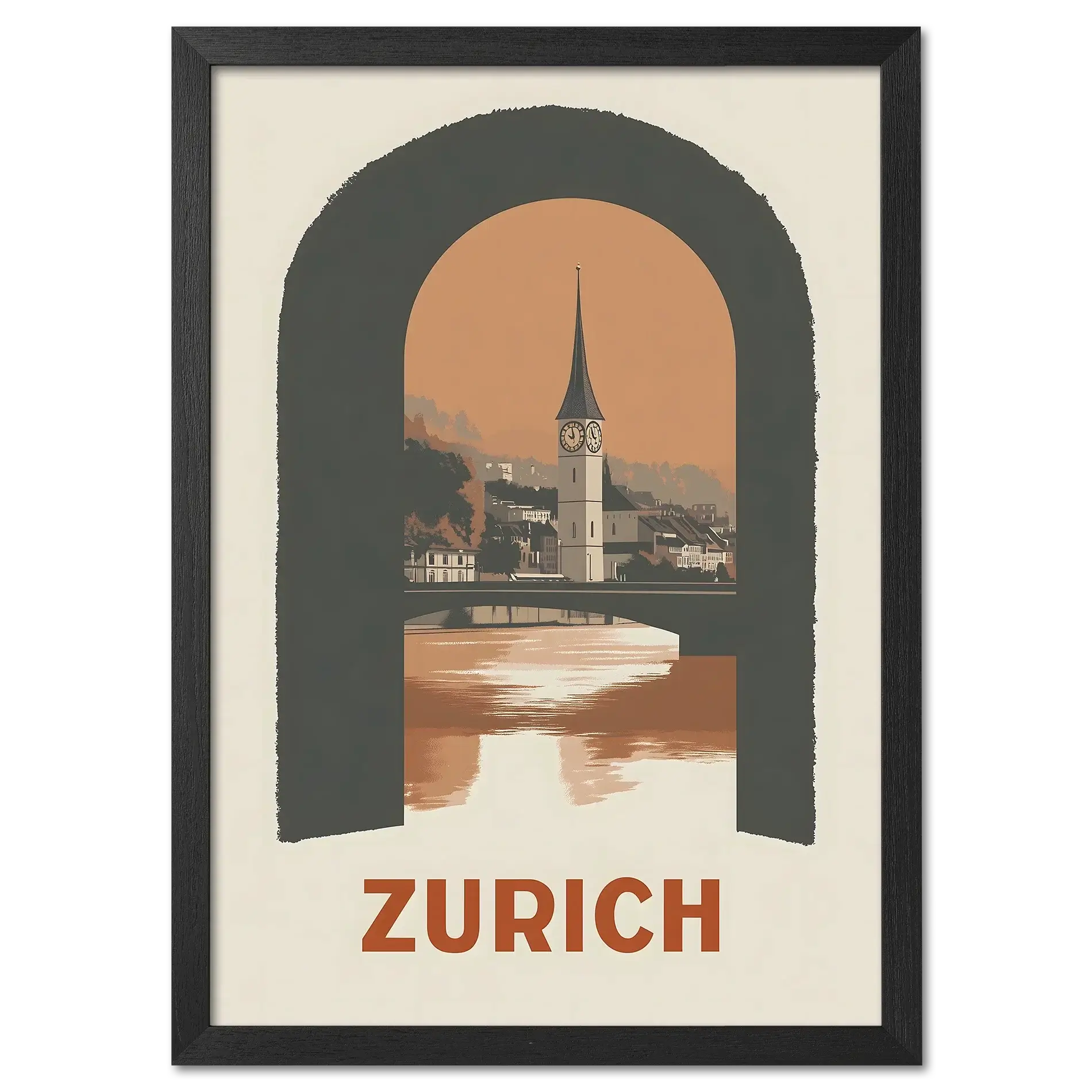 Zurich – A Window to the City - Poster featuring St. Peter’s Church in a bold window-shaped design.