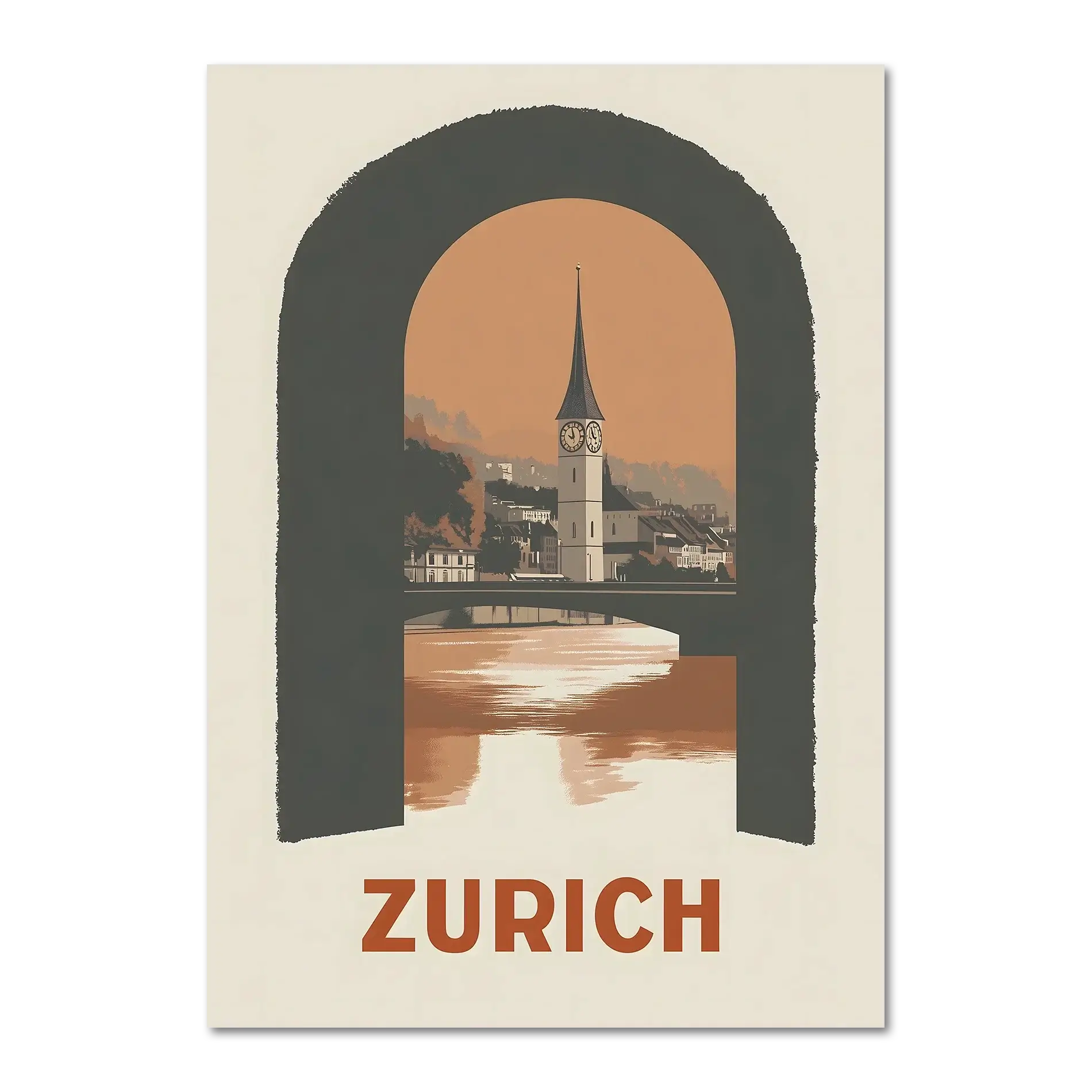 Zurich – A Window to the City - Poster featuring St. Peter’s Church in an arch design.